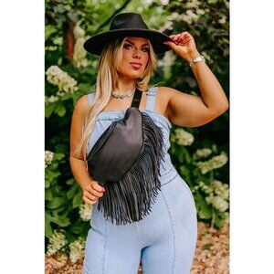 Sacred Hawk Fringe Waist Bag Black Faux Leather cross body boho Rocker bag
